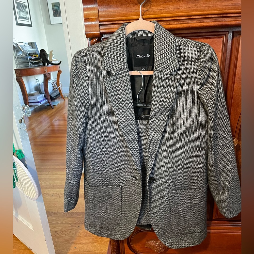 Madewell Herringbone Larsen Blazer and Mini Skirt suit set - wool